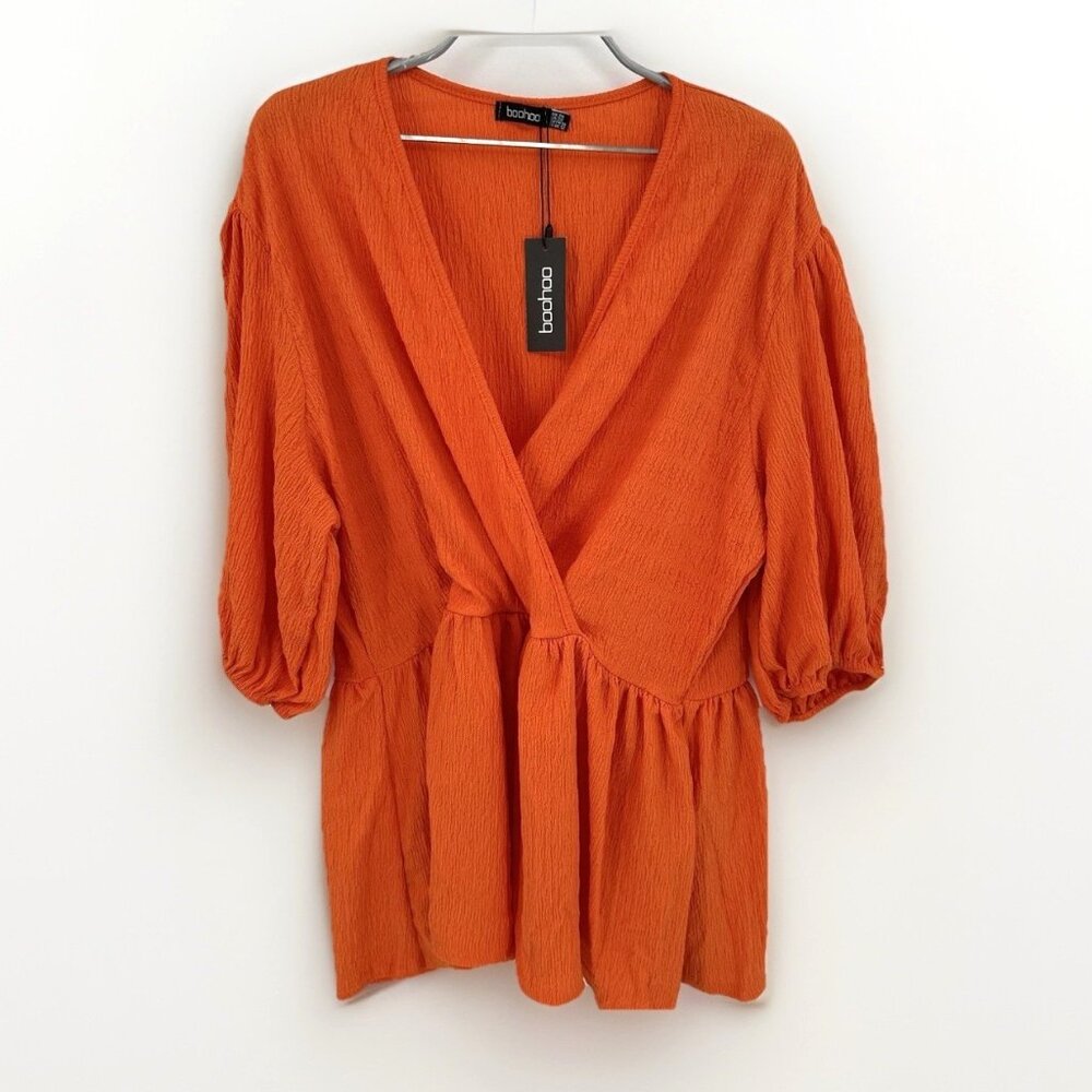 Boohoo Women's Orange Surplice Neckline Blouse Plus Size 22 Short Sleeve NWT
